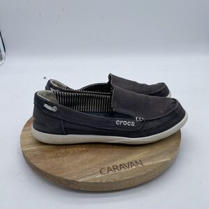 Crocs Walu Loafers Shoes Womens 7 Gray Canvas Slip On Loafer Comfort Casual